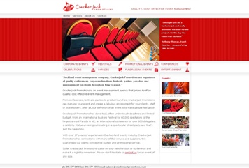 Website of Auckland events management company Crackerjack Promotions optimised by the Design Web