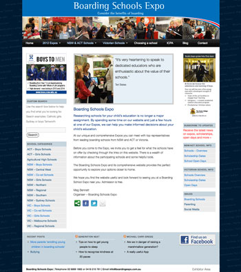 Website developed for Boarding Schools Expo
