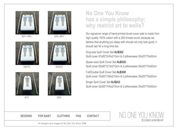 Website designed and developed by the Design Web for Belinda's designer label No One You Know Website designed and developed by the Design Web for Belinda's designer label No One You Know width=