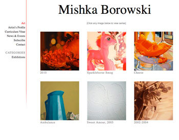 Website designed and developed by the Design Web for Sydney artist Mishka Borowski