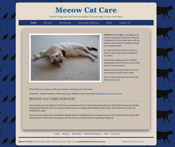 Website designed and developed by the Design Web for Meeow Cat Care in Sydney